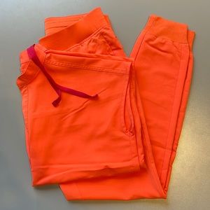 Figs Women's Jogger Scrub Pants and Rafaela top in Bright Orange